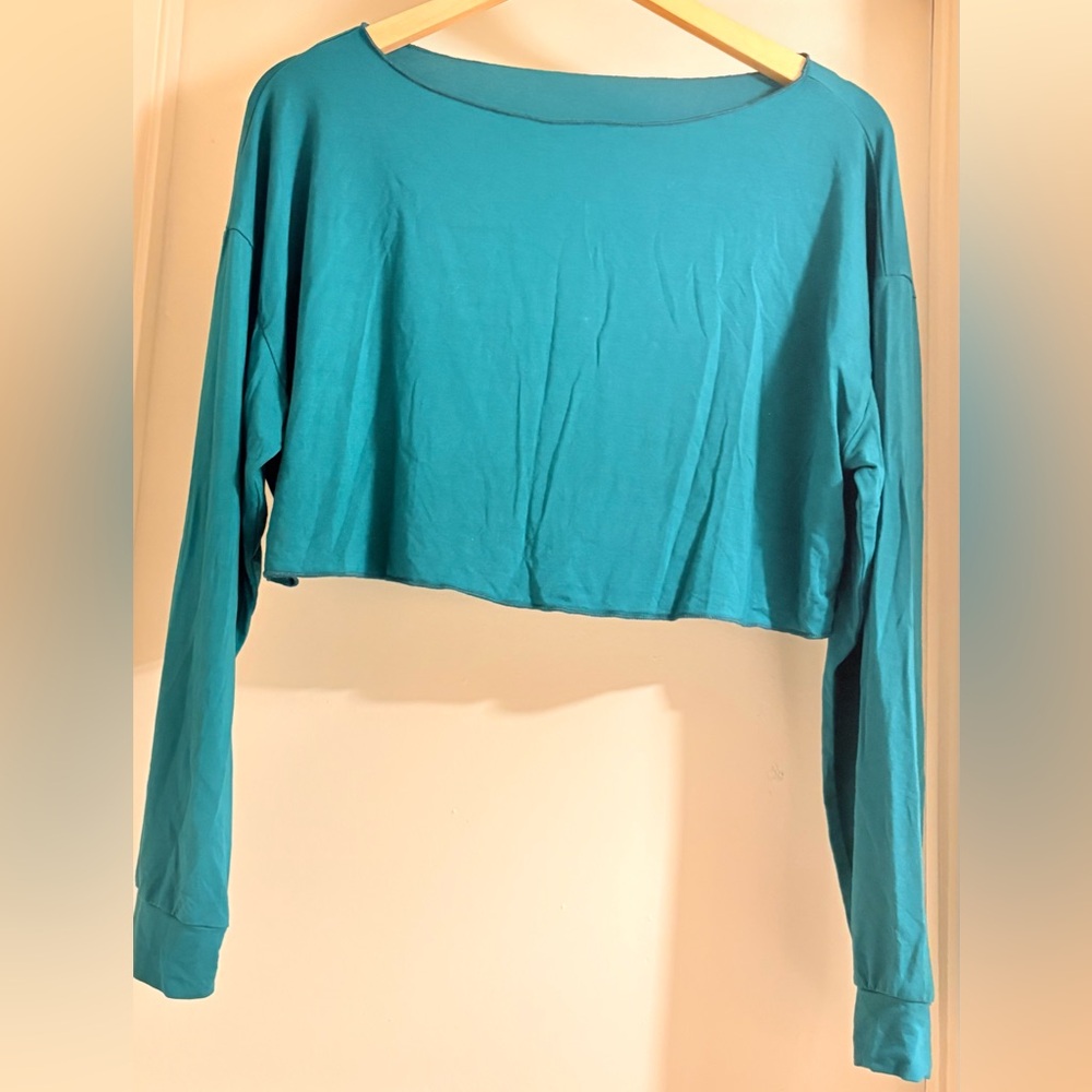 SHEIN Teal Long Sleeve Crop Top